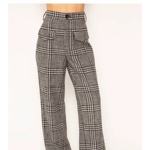 Central Park West Black and White Plaid Trousers